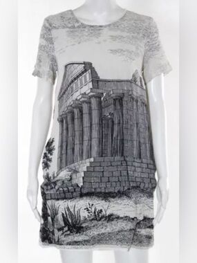 Auth Dolce&Gabbana Ancient Ruins
Acropolis Temple Print Black White Silk 40 It